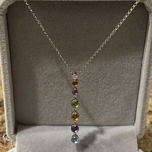 14K White Gold multicolored Stone & Diamond Pendant Necklace 💎